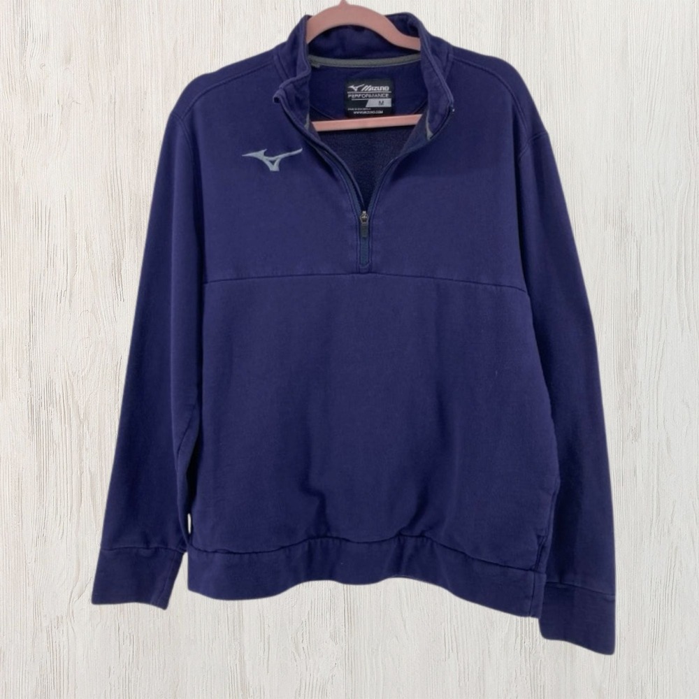 Mizuno Performance Mens Medium Navy Blue Quarter Zip Fleece Pullover Sweatshirt